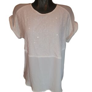 Tristan White Sequins Detailed Short Sleeve Top M